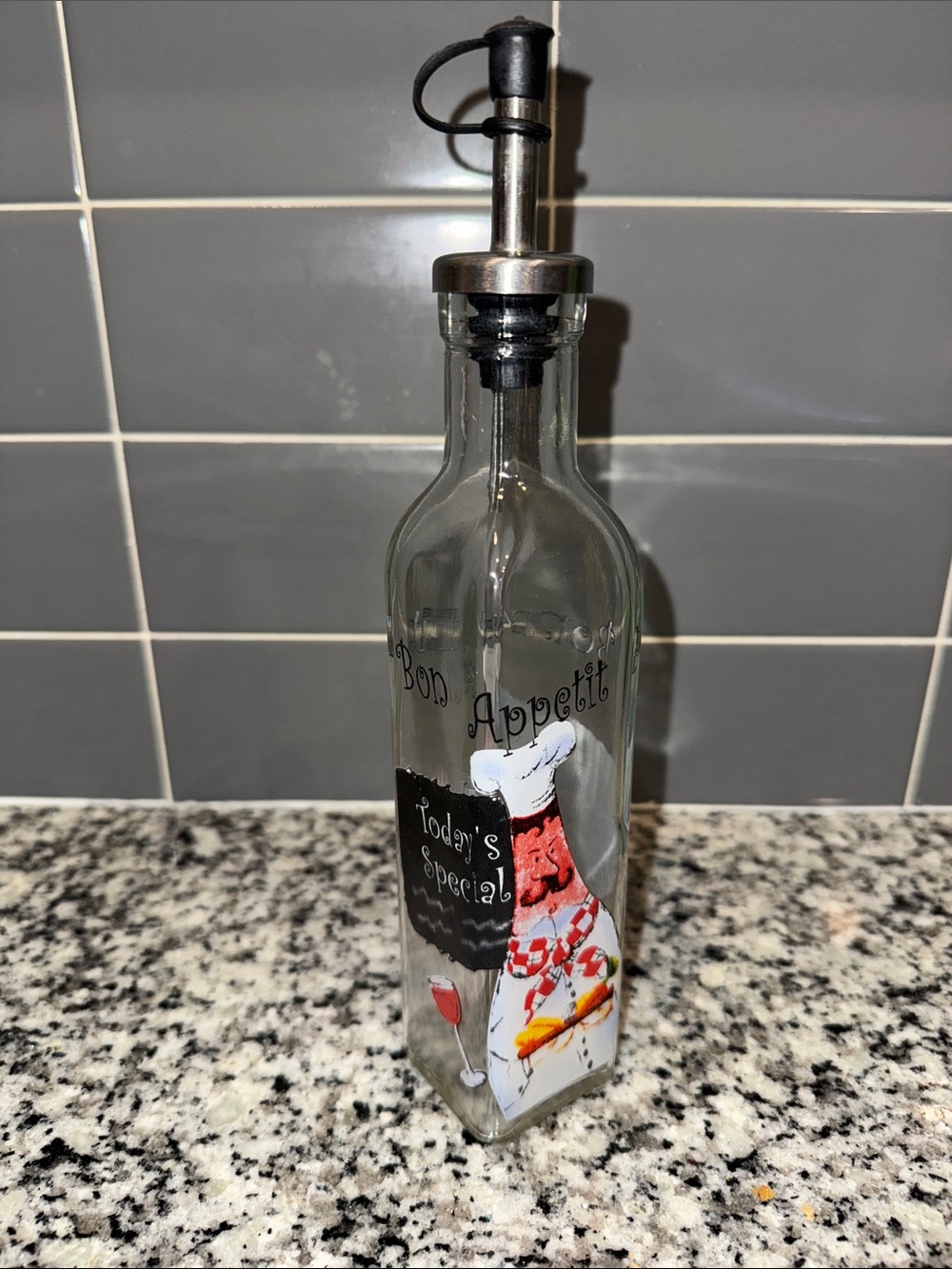 Bon Appetit Chef Oil Dispenser Bottle - Clear with Red & White Chef Graphic
